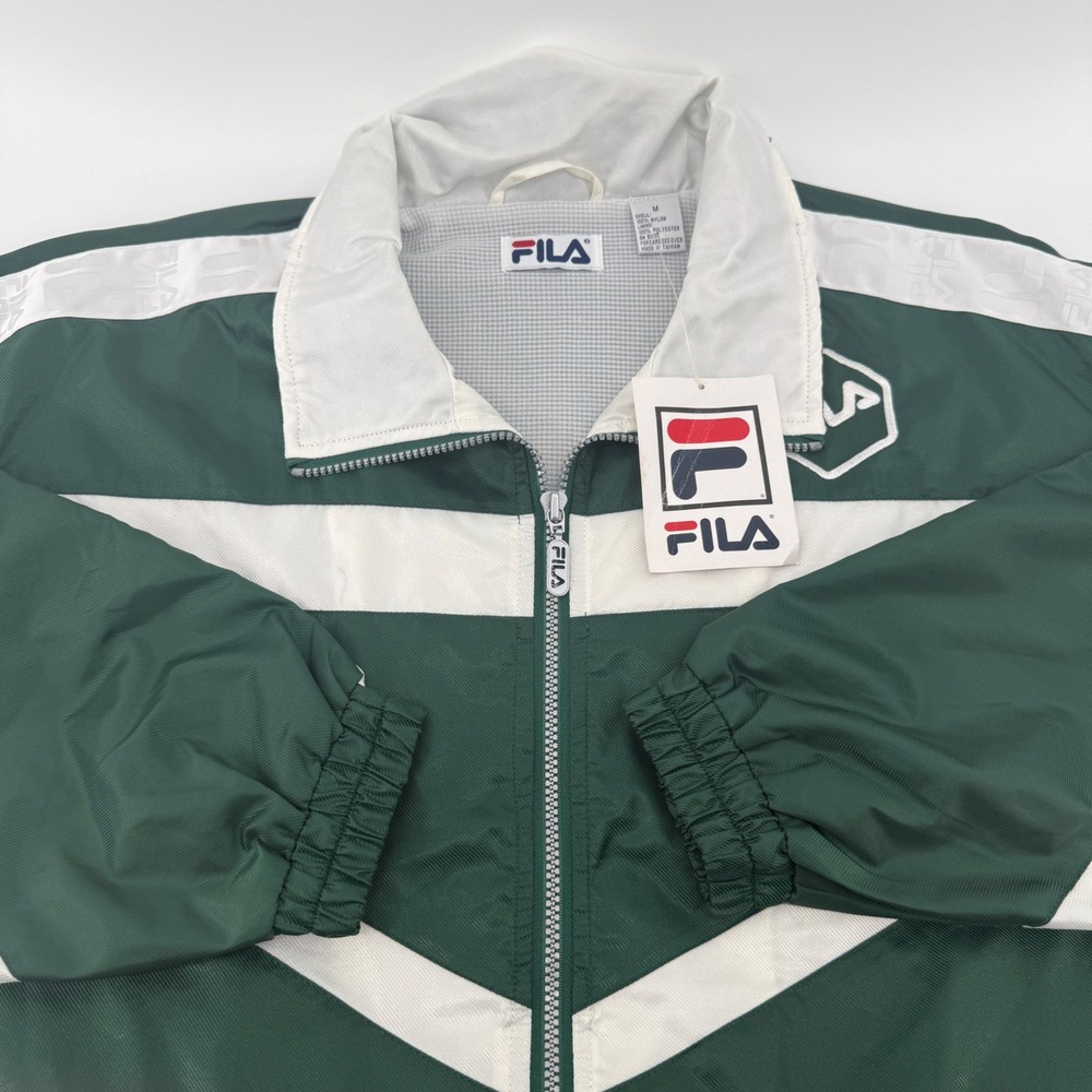 Fila Track Jacket Men M Green White Solid Nylon Calcio Italia Taping NEW